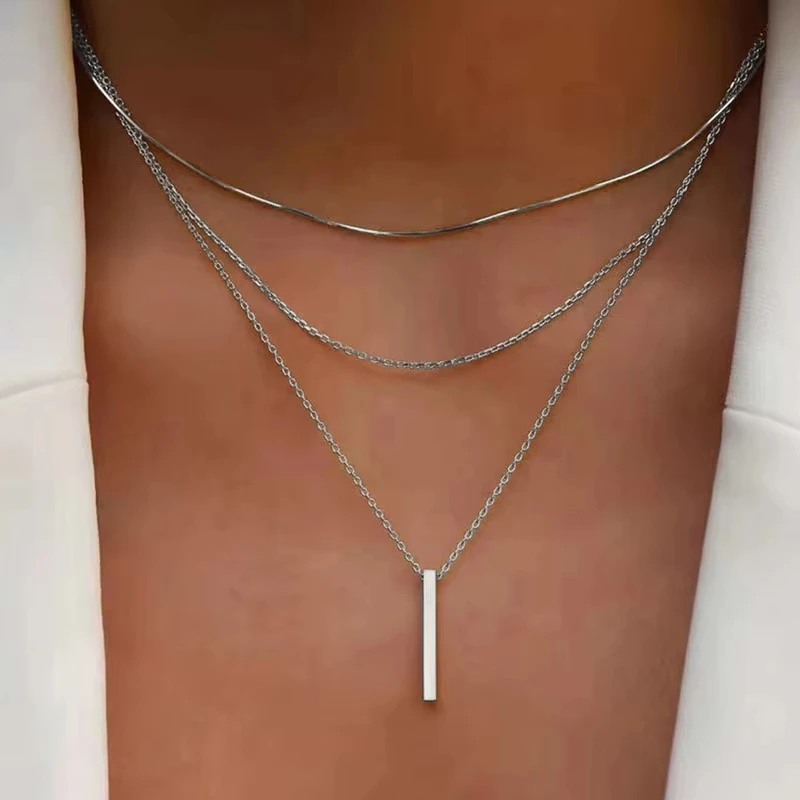Vintage Bohemian Multilayer Minimalist Necklace for Women Stick Pendant Link Chain Necklace Collarbone Collares Fashion Jewelry