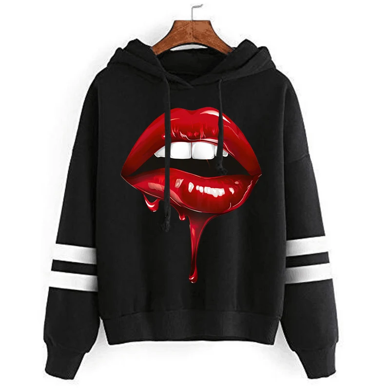 

Sexy Teen Girl Lips Hoodie Women's Dripping Red Lips: Passion Unleashed Sweatshirts Hip Hop Fashion Long Sleeve Streetwear Hoody