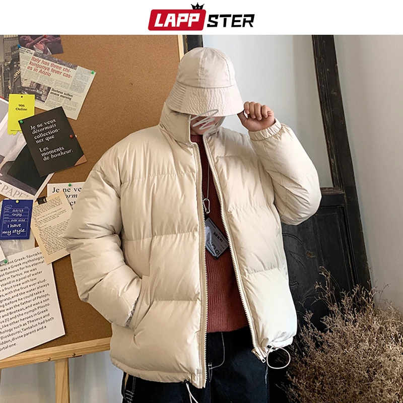 LAPPSTER-Parkas cortas coloridas Harajuku para hombre, abrigo de burbujas, ropa de calle coreana, chaqueta de moda, ropa negra, chaquetas acolchadas, Invierno