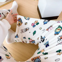 Kawaii karikatür pijama pantolon Y2K Anime mercan kadife sıcak yumuşak pantolon sevimli severler ev rahat moda pantolon