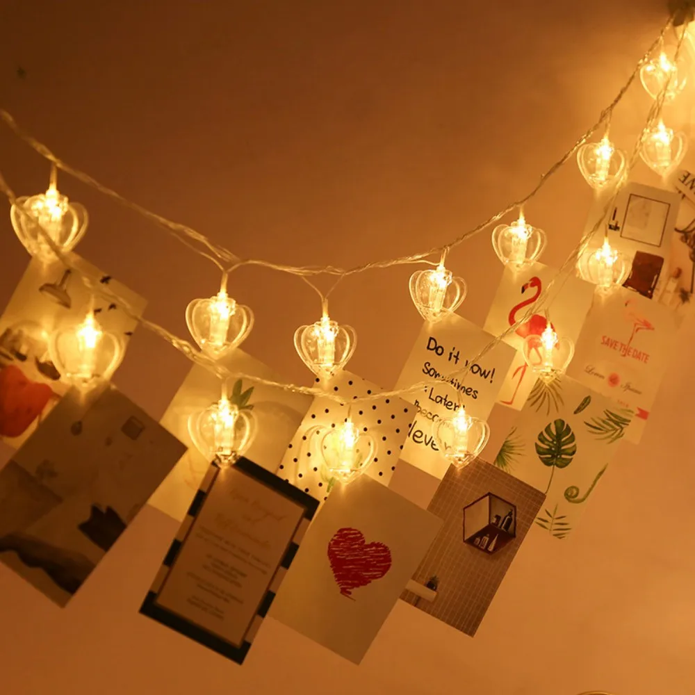 Caja de batería LED 1PC1.5M10, cadena de luces con clip en forma de corazón, sin batería, utilizada para fiesta, dormitorio, dormitorio, decoración de boda
