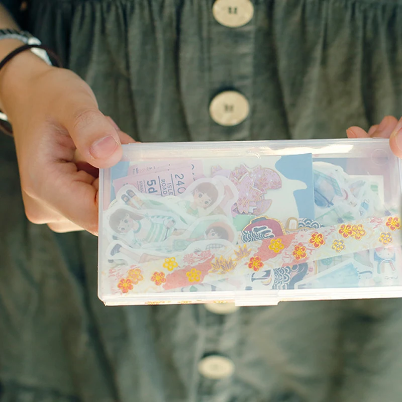 1 PC Plastic Transparent Box Stationery Stickers Plastic Storage Box Organizer Container Art Tool Case for Craft Desktop