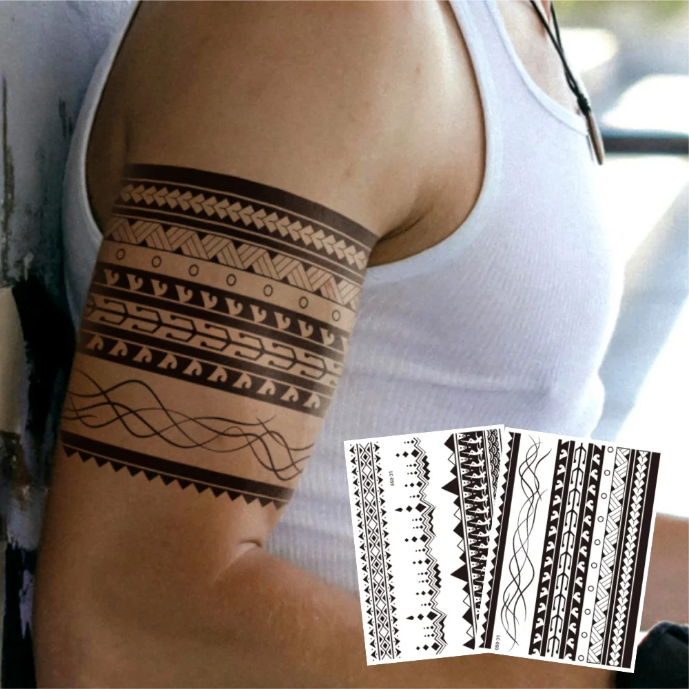 2Sheets Geometric Polygon Armband Temporary Tattoos Waterproof Fake Tattoo Stickers for Arm Body Art for Men Women Adults