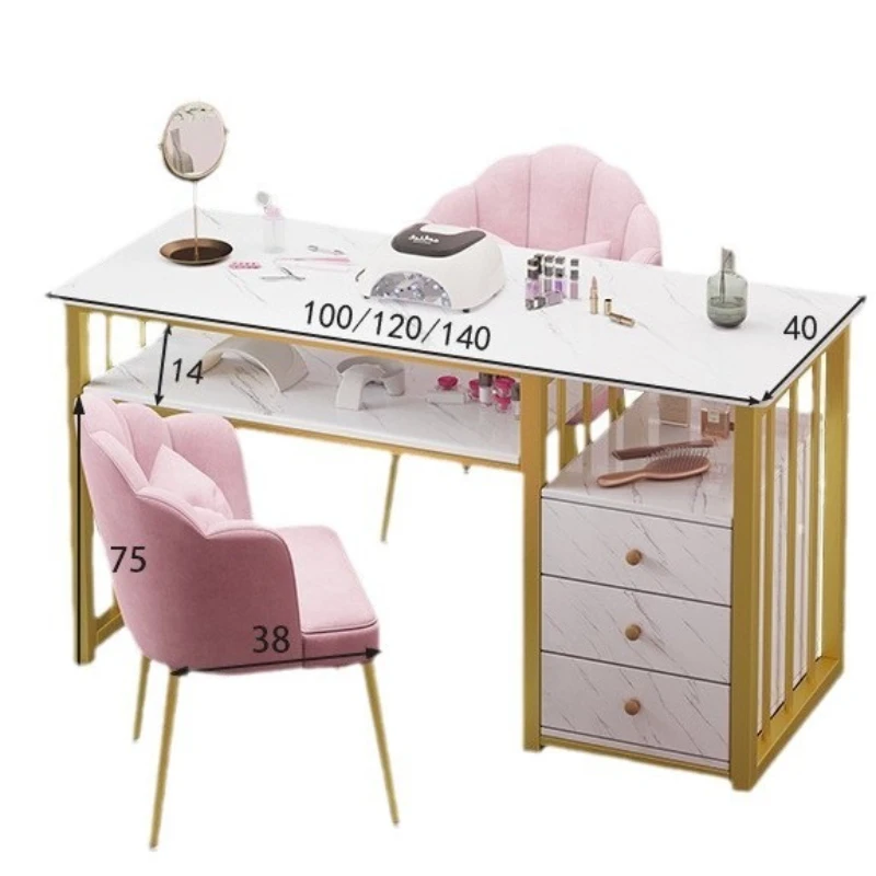 

Manicure chair rectangular makeup table small apartment girl heart ins thousand bird grid double-layer manicure table set