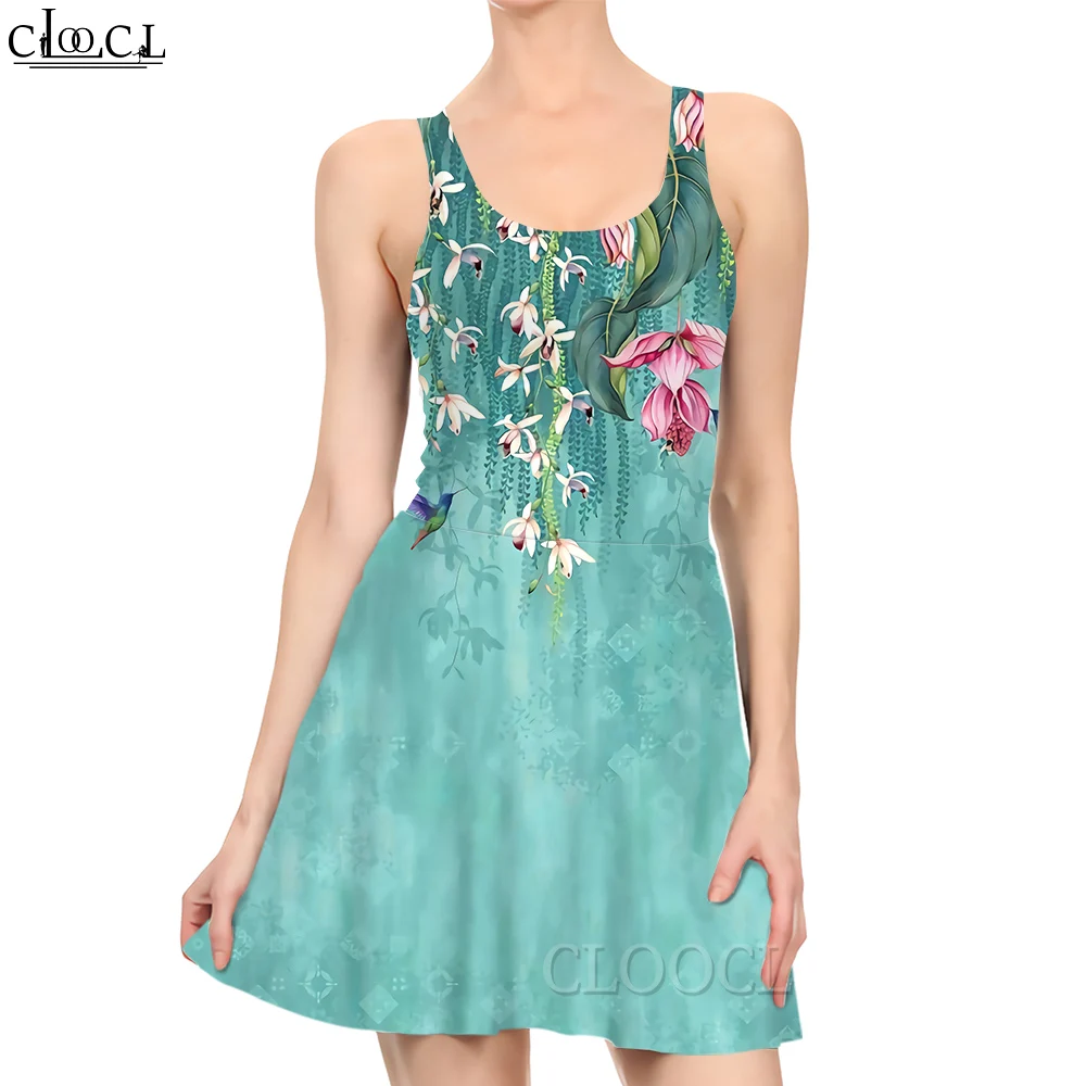 

CLOOCL New Fashion Women Mini Dress Birds and Flowers Pattern 3D Printed Dress for Summer Female Sleeveless Short Dresses