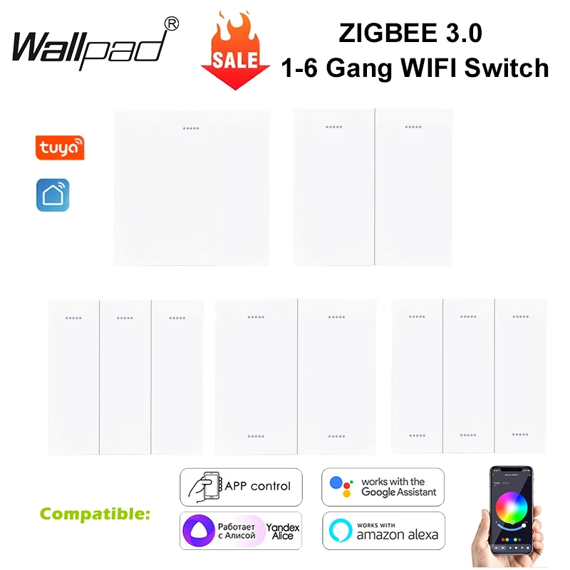 Tuya ZigBee 3.0 Wireless Light Switch 1 2 3 4 6 Gang Push Button Smart Life App Scene Interruptor Alexa Google Home Hub Required