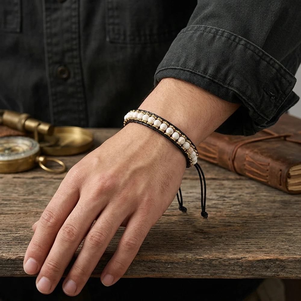 Creative Stone Beads Adjustable Bracelet Unisex Apparel Accessories Handmade Braided Howlite Beads Braslet Couple Gift Jewelry