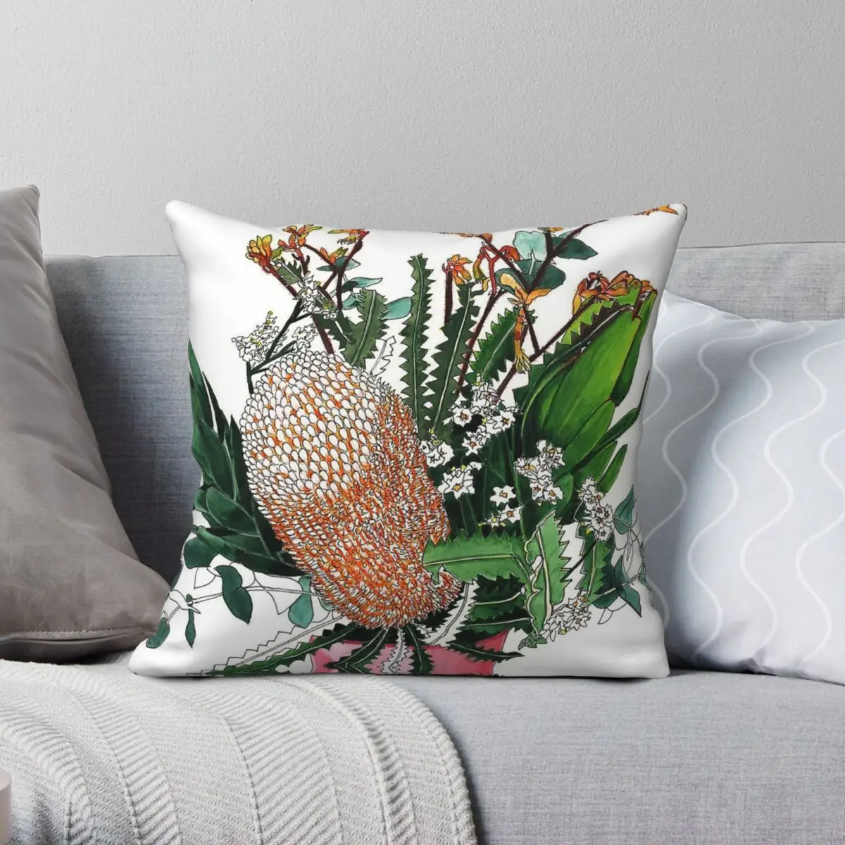 الأصلي Banksia الكنغر باو ساحة المخدة البوليستر الكتان المخملية المطبوعة البريدي ديكور رمي كيس وسادة غطاء وسادة المنزل