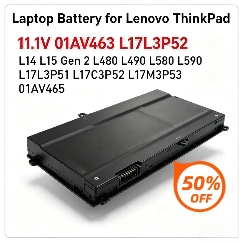 Upgrade 3880mAh 11.1V 01AV463 L17L3P52 Laptop Battery Replacement for Lenovo ThinkPad L480 L490 L580 L590 L14 L15 L17 L3P52 R480