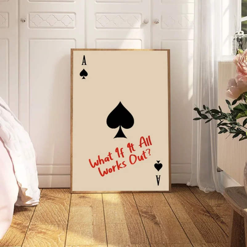 1pc frameless Canvas Painting Minimalist Spades Playing Card Poster Printed Retro Art Kitchen Aesthetic Decoration Modern Home W