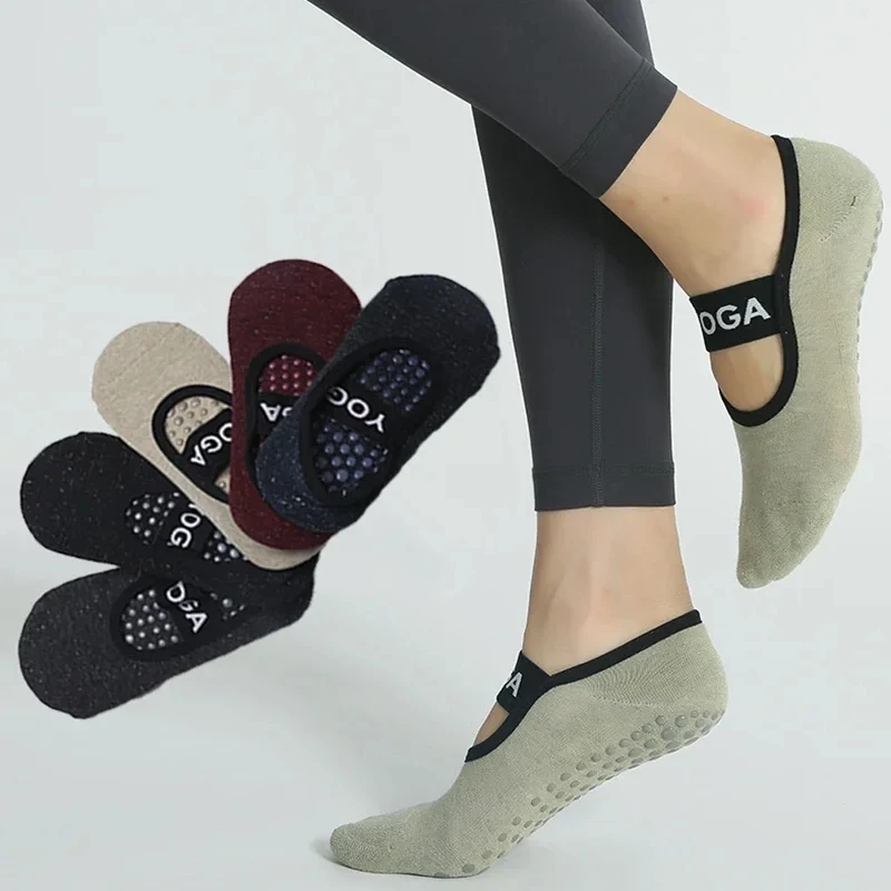 Calcetines de Yoga transpirables para mujer, medias de silicona antideslizantes para Pilates, de algodón, sin espalda, para Fitness, baile, Ballet,