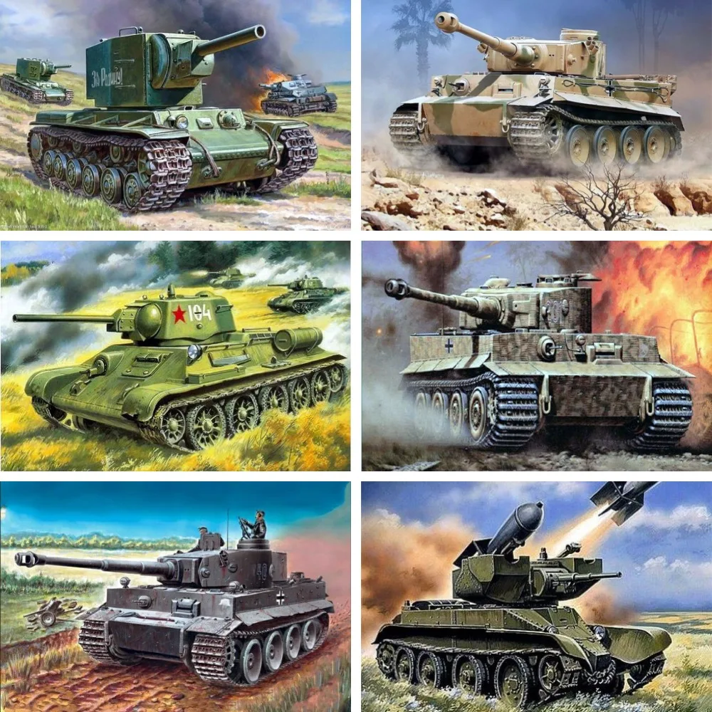 

DIY Diamond Embroidery Painting Mosaic Military Tank Battle Scene Full Square Drill Army Panzer Wall Art Gift for Veterans