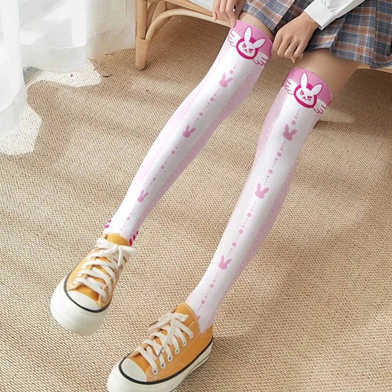 Phim Hoạt Hình Thỏ Lolita Vớ Cho Phụ Nữ Sinh Viên Dễ Thương Màu Hồng Bunny Đùi Cao Nylon Dài Vớ Trên Đầu Gối Vớ Cho Cô Gái