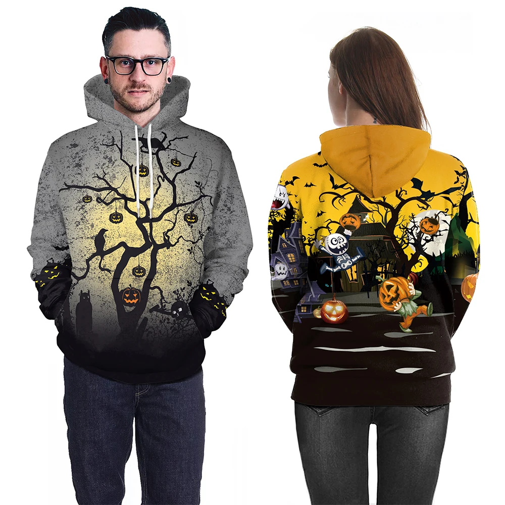 

Zawaland Hoodies Unisex Skeleton Halloween Hood Pullover Cosplay Streetwear Pumpkin 3D Print Female Clothing Sweatshirts