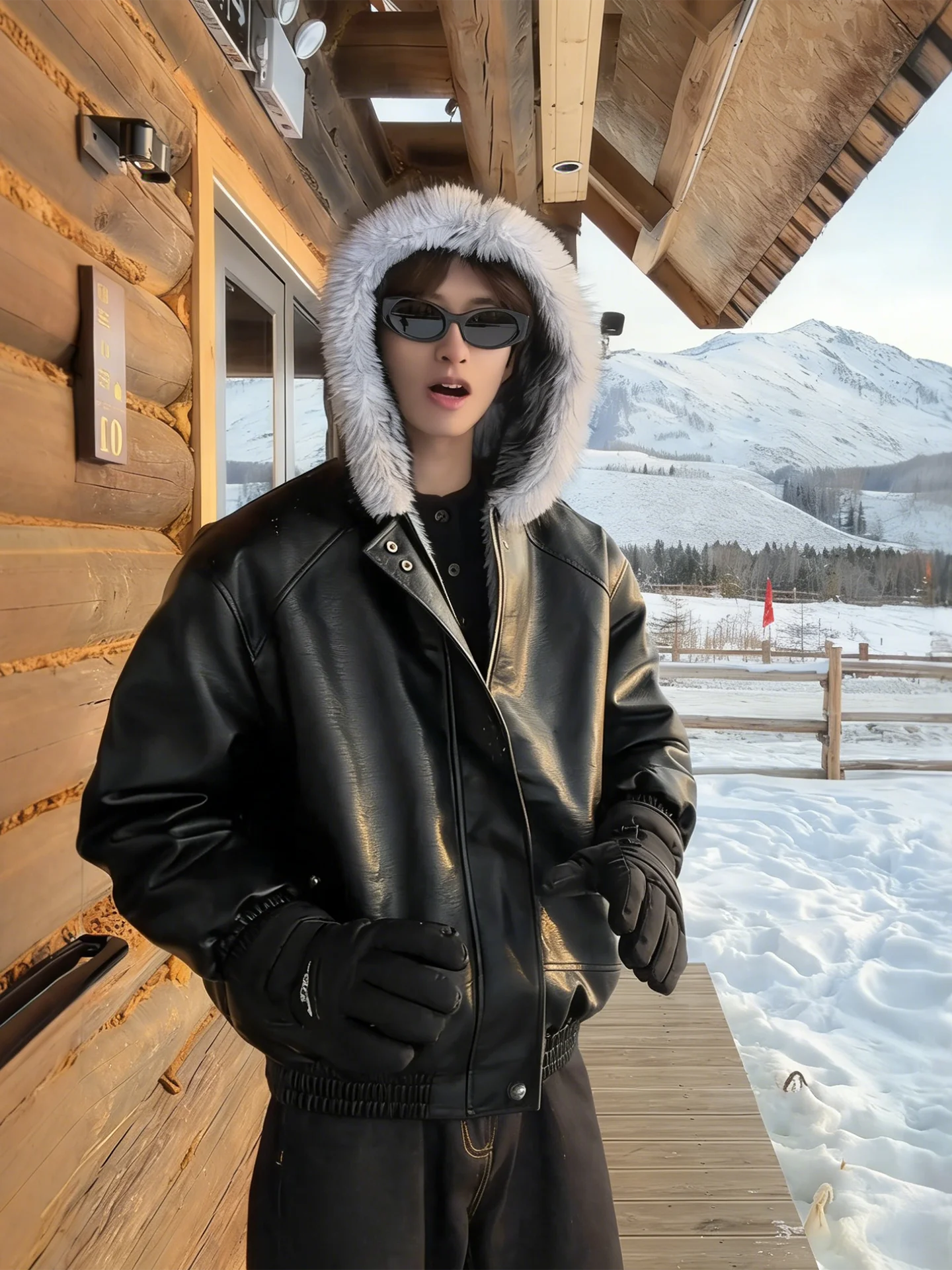 

Cleanfit Wolf King PU Leather Jaet Thiened Fce Men's Winter Coat Cotton Outerwear Casual Sle Warmth Faionable