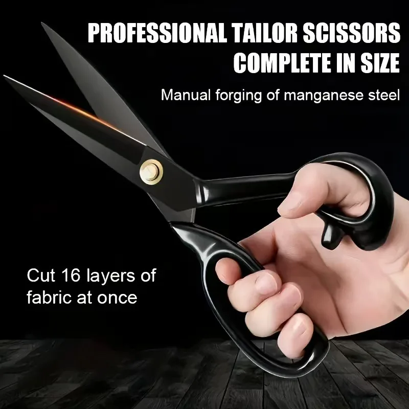 1 PCS Black Handle Carbon Steel Sharp Heavy-Duty Tailor Scissors, Suitable for Fabric Trimming, Hand Sewing, Office Accessories