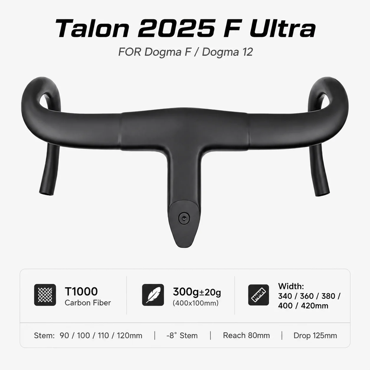 Руль для шоссейного велосипеда Black Logo Talon 2025 F, ультрабыстрый, полностью карбоновый, черный матовый, овальная рулевая труба