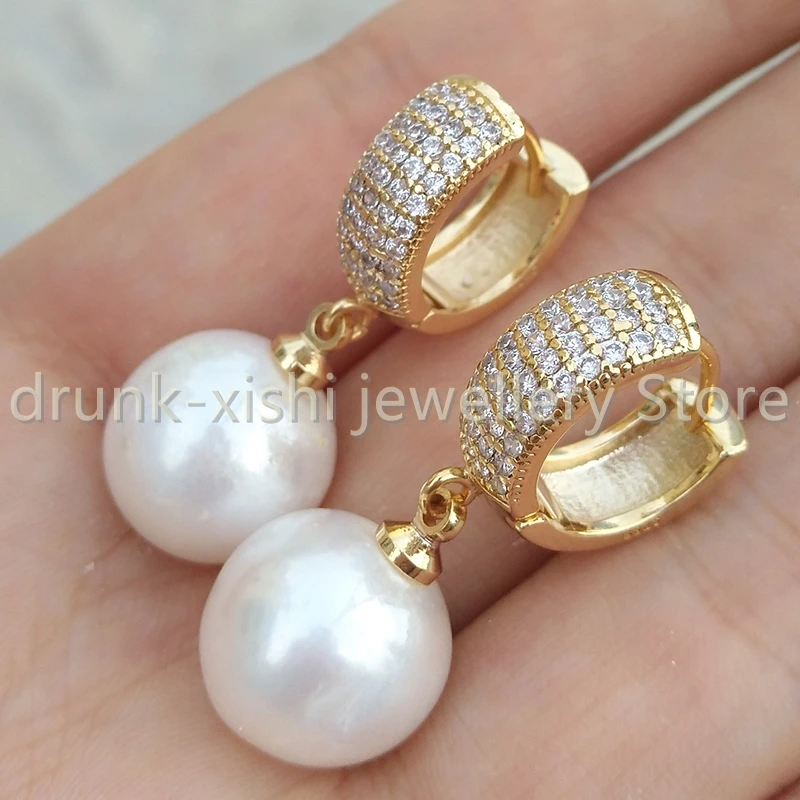 S925 Rare AAA+ 11-12mm Australian South Sea White Drop Hoop Earrings Exceptional Special Gift For Girl Woman