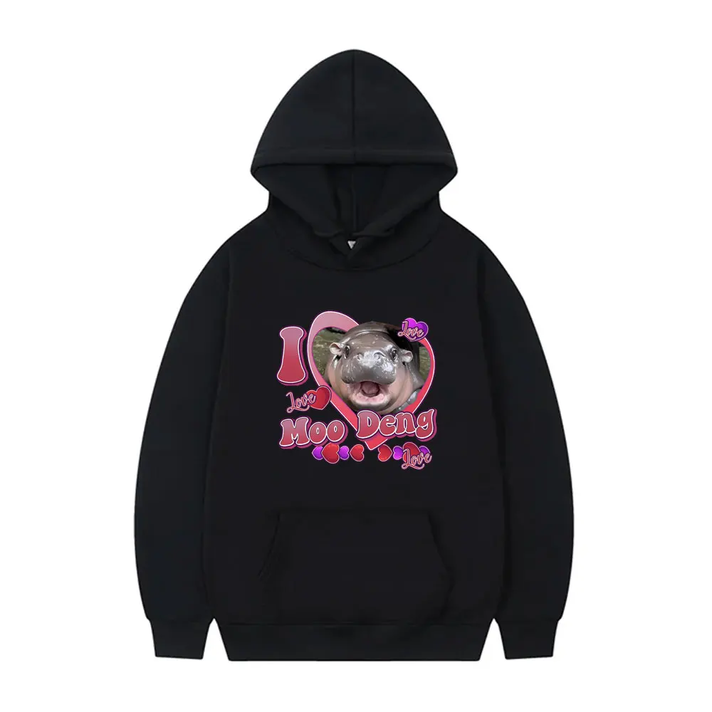 

I Love Moo Deng Hoodie Cute Baby Hippo Funny Meme Hooded Sweatshirt Men Women Casual Oversized Hoodies Male Fashion Pullover