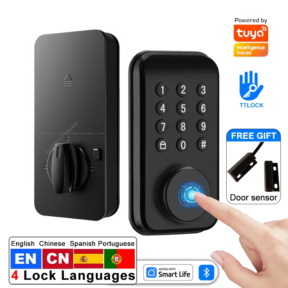 

BLE Lock Smart Fingerprint Deadbolt Lock with Latch/Door Sensor Auto Lock Key/Password/Card/ APP Unlock