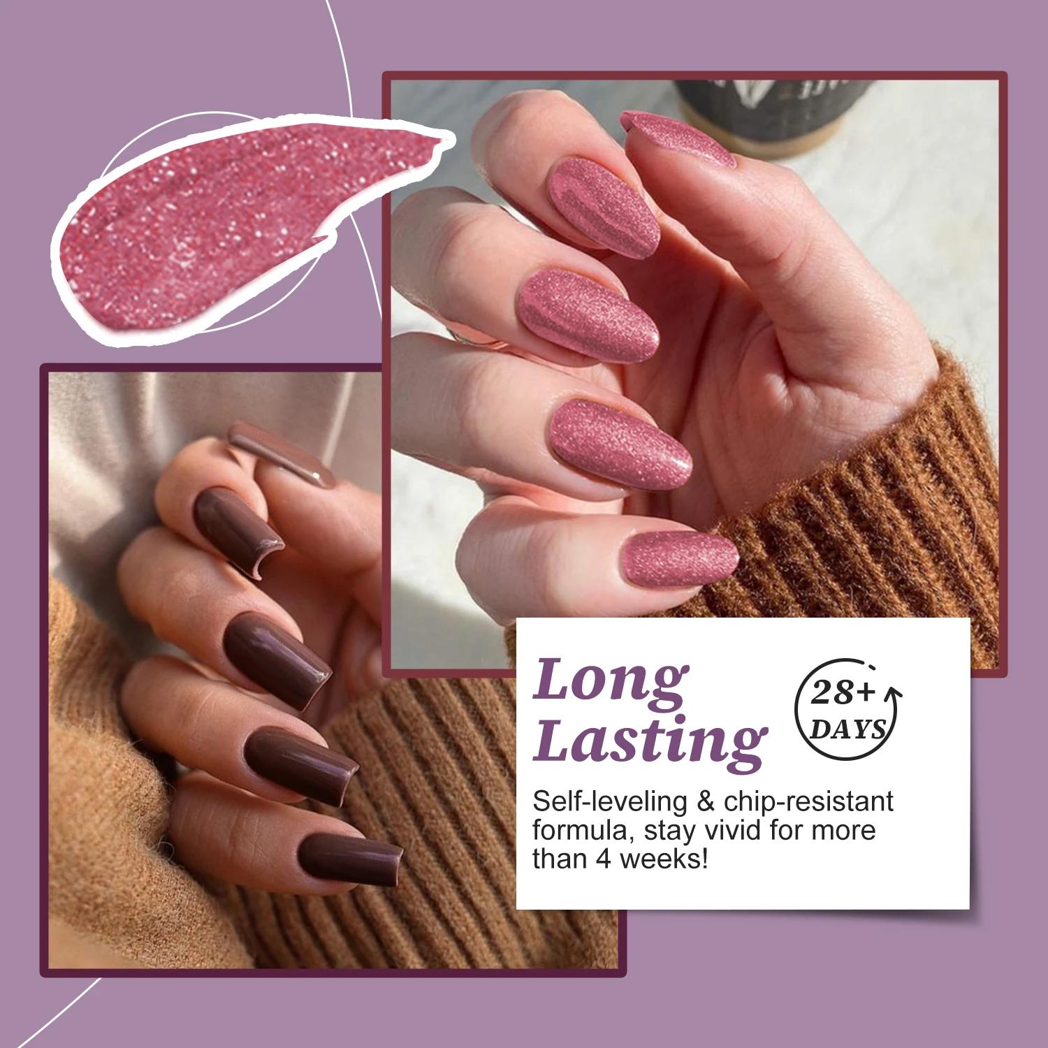 4x12ml Gel Nail Polish Kit, 4 Colors Dark Red Purple Brown Glitter Pink Soak Off UV LED Nail Gel Set for Salon Manicure Nail Art