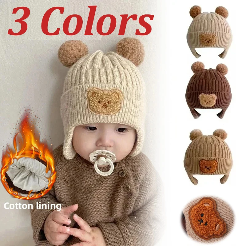 

10PCS Baby Wool Cap Cute Bear Ear Protection Cap Children's Winter Thickened Warm Knitted Male and Female Baby Protective Cap