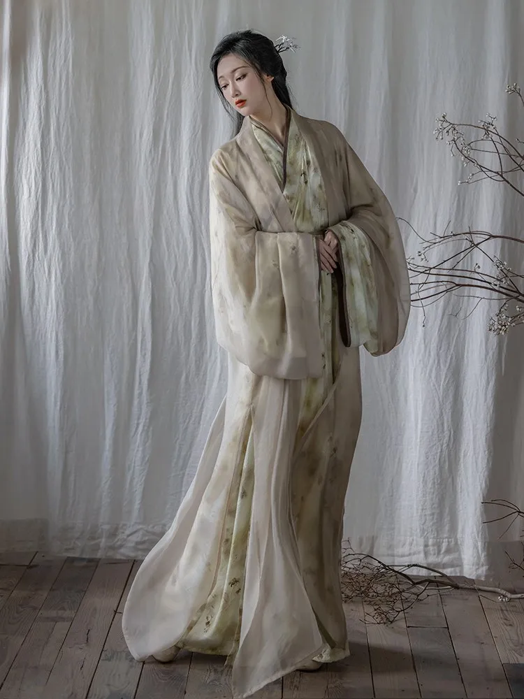 

Повседневная прямая юбка из шелка с принтом в стиле Ханьфу для церемонии чайной церемонии, для поездок на работу, весенне-осенняя, легкая, Fene Ele