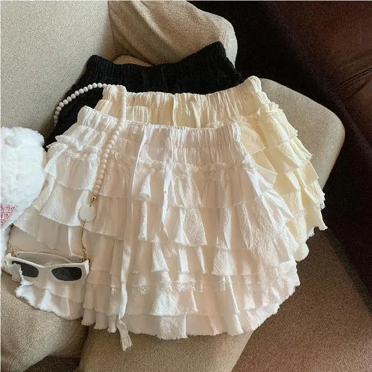 

Spring Cotton Linen High Waist Cake Skirt Skirts Y2k White Skirt Korean Style Women's Clothing Lolita Miniskirt Woman Skort