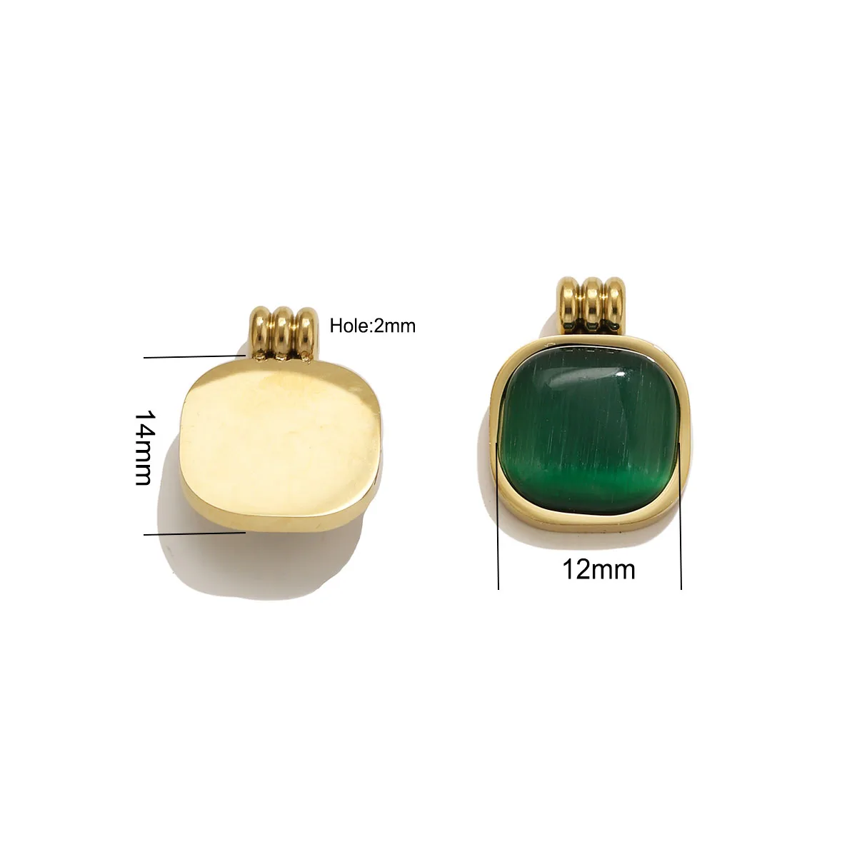 2pcs Cat's Eye Stone Square Rounded Charms Stainless Steel Gold Plated Pendants DIY Necklaces Earrings Women Jewelry Wholesale view 2