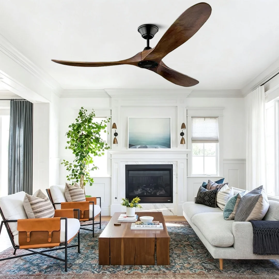 Large Size Wood DC Ceiling Fan 52 60inch 85-265V Industrial Fans No Light With Remote Control Wood Fans For Home Ventilador Tech