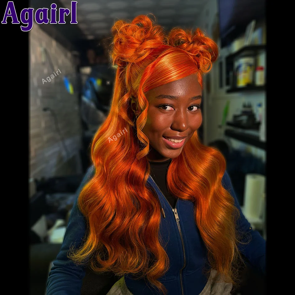 

5X5 Closure Wigs Ginger Brown Body Wave 13x6 Lace Frontal Wigs Peruvian Pre Plucked Orange Color 13X4 Lace Front Human Hair Wigs