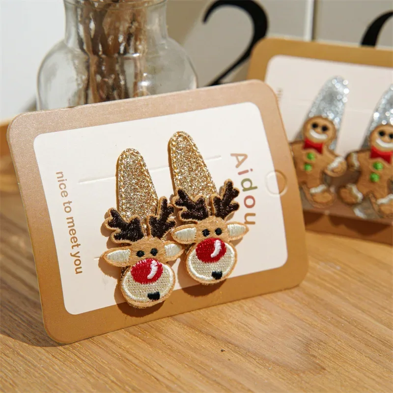 Cute Reindeer Christmas Hair Clip for Women with Side Bangs and Snowflake BB Clip hair clips for girls