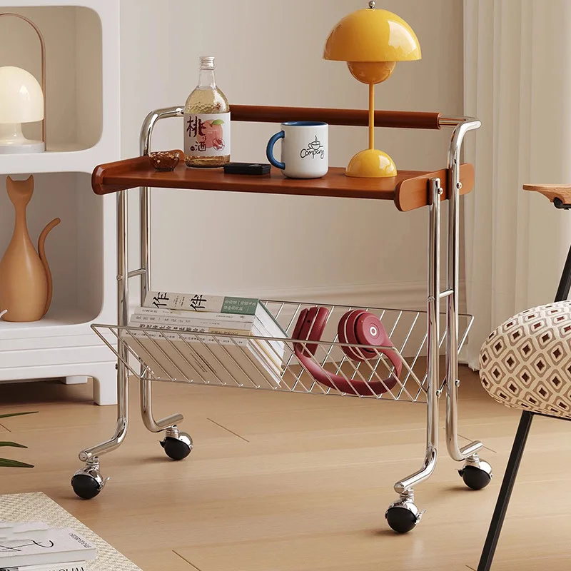 Retro home sofa solid wood edge few trolley rack living room movable creative stainless steel dining car
