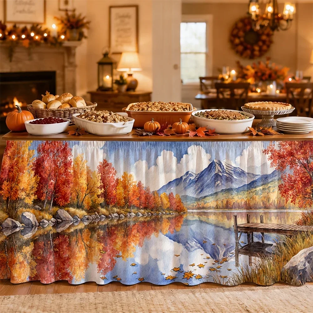 tableskirt autumn lake and mountain scenery picturesque natural tranquility outdoor picnic indoor decorationxzj