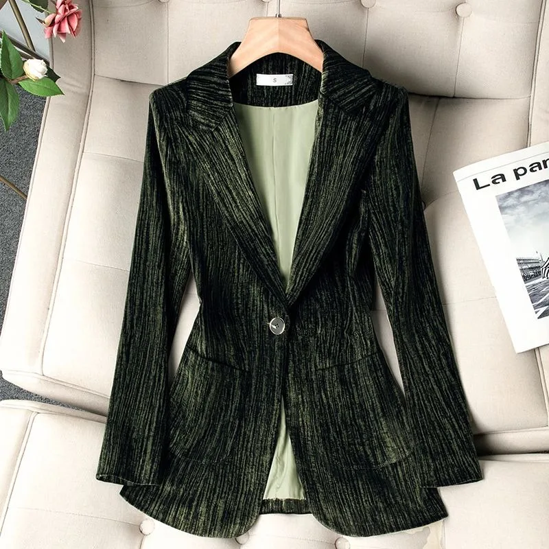 

UNXX 2024 Fashion Velvet Blazers for Women Bright Silk Chic Single Buckle Suit Coat Ladies Autumn Winter Elegant Female Jackets