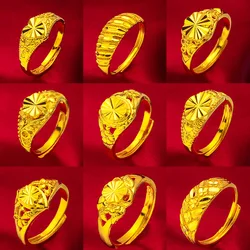 NEW Dubai Flower Gold Color Arab Rings For Women Resizable Ethiopia Wedding Jewelry African Party Gift Nigerian Jewellery