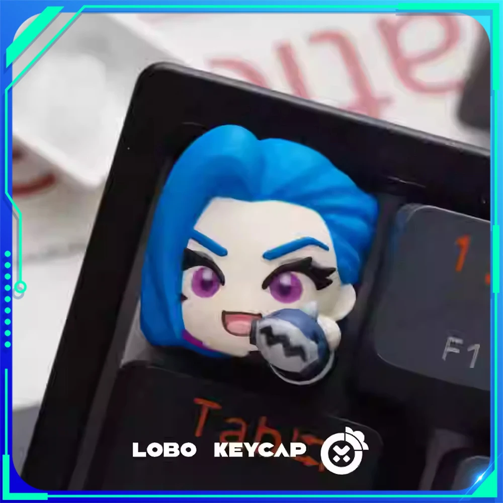 LOBO KEYCAP Jinx Anime Mechanical Keyboard Keycaps Original Resin Art Custom Cartoon Cute Keycap for Office Pc Gamer Accessories