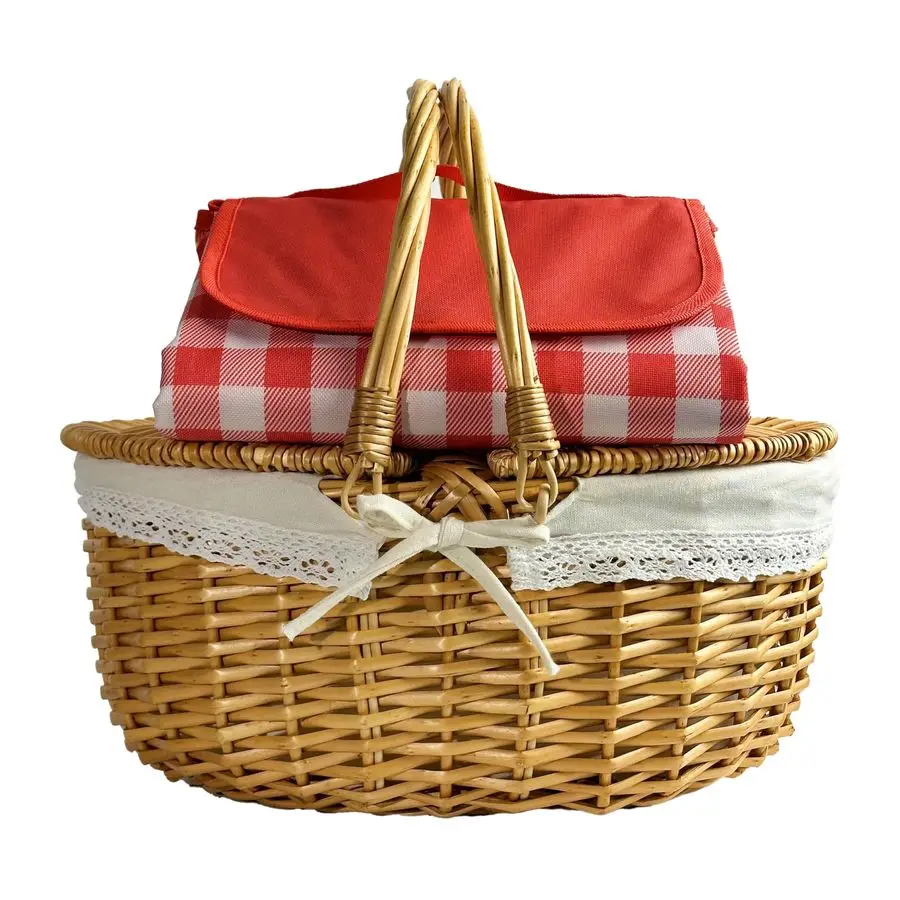 

Picnic Basket with Blankets,Empty Picnic Baskets with Lid,15 VintageStyle Picnic Hamper with Folding Woven Handle for Camping,Ou