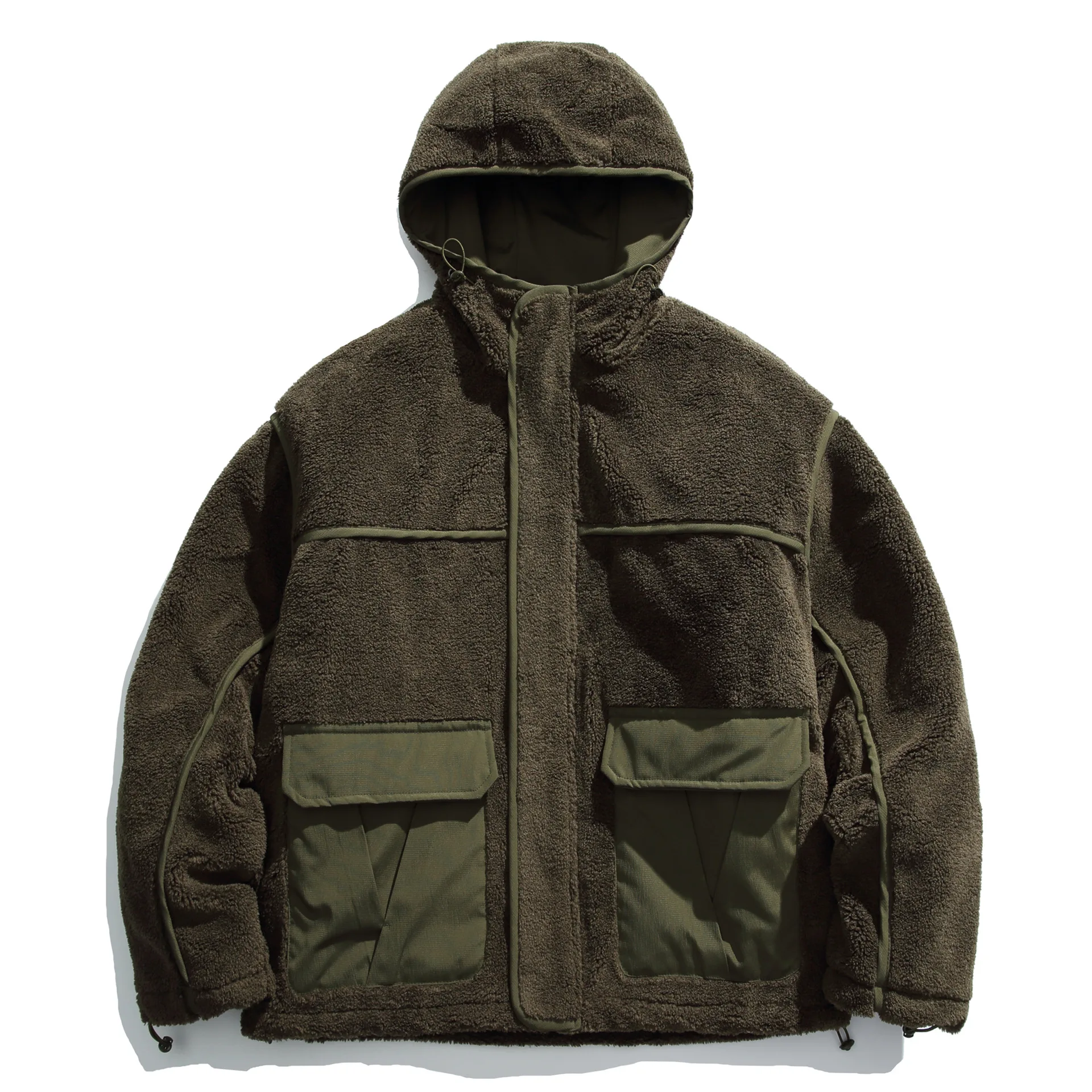 

Зимнее хлопковое пальто на подкладке шерпа 2025, дизайн с накладными карманами — унисекс, негабаритная куртка с капюшоном, американские винтажные пальто