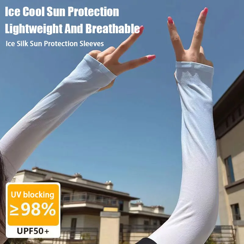 1Pair Gradient Ice Sleeve Sunscreen Arm Sleeves Arm Guard Ice Silk Covers Oversleeve UV Protection Cycling And Driving Women Men