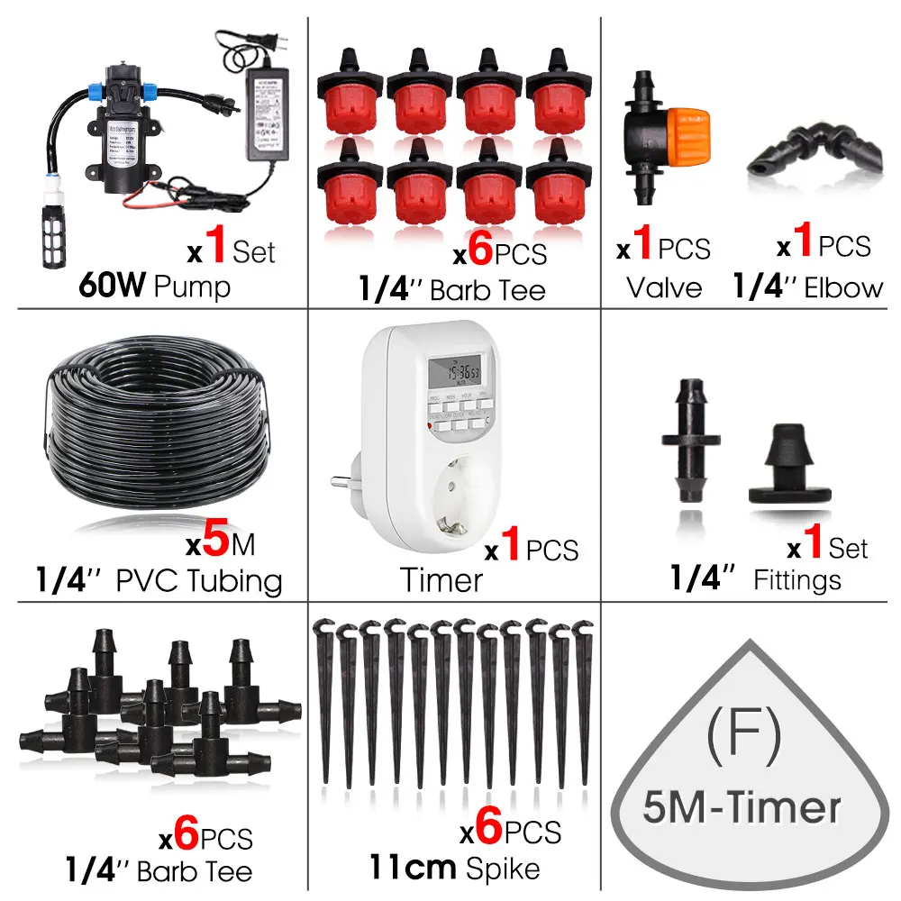 60W Zelfaanzuigende Pomp Tuin Watering Irrigatiesysteem Voeding Timing 5-30M Drip Watering Kits voor Planten Tuin Kas