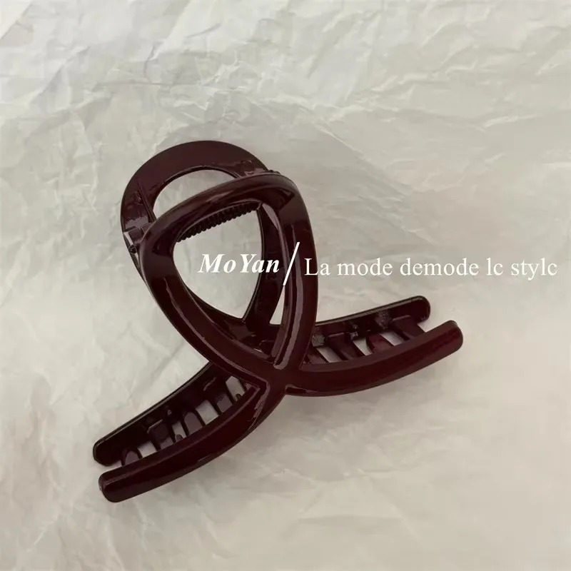 Simple Fashion Slightly Drunk Retro Dark Red Grab Clip Temperament Cross Hairpin Large Back Head Disc Hair Shark Clip