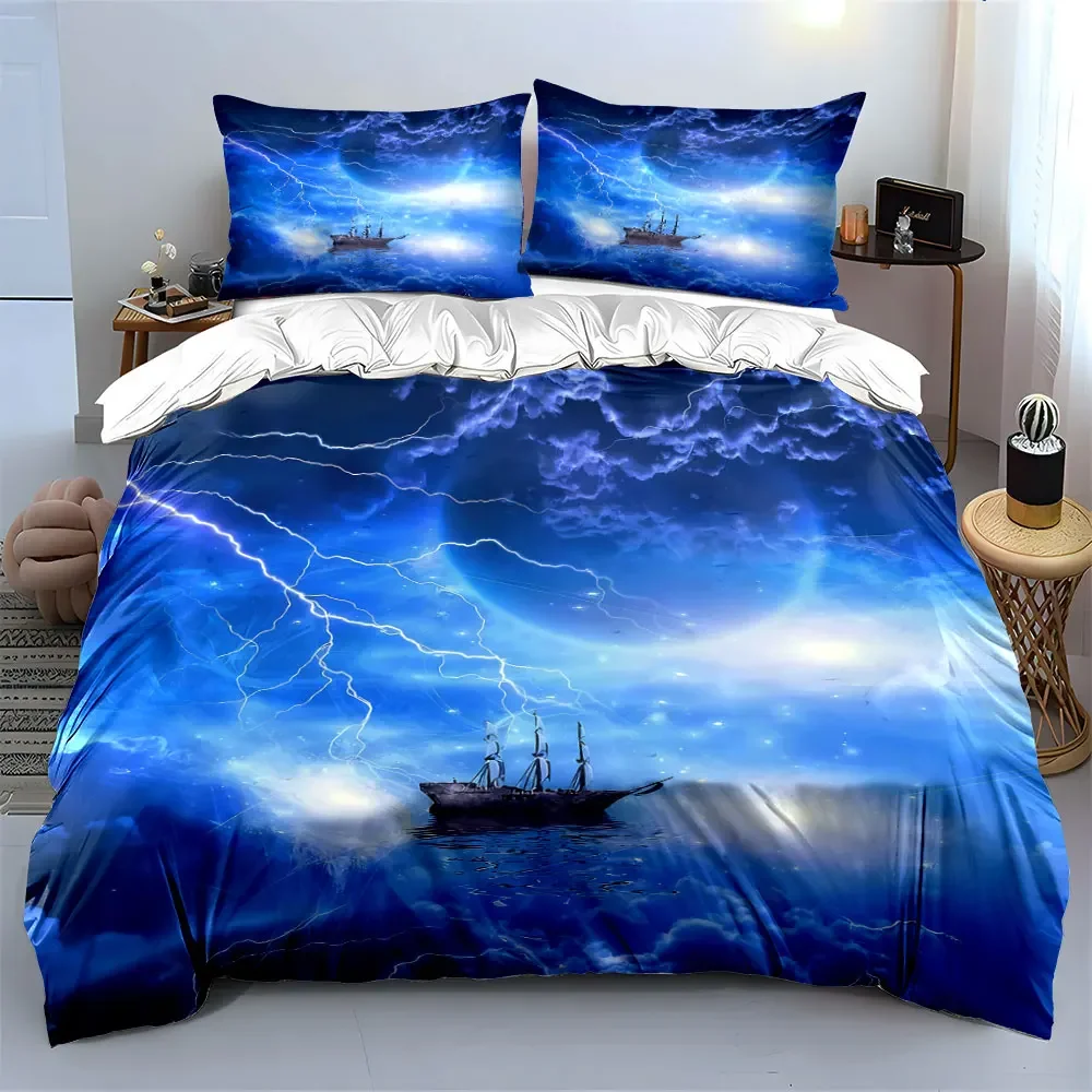 

"Blue Sky Ship Decor Set" Soft Comfortable Duvet Cover Bedding Set Included 1*Duvet Cover & 2*Pillowcases, gift