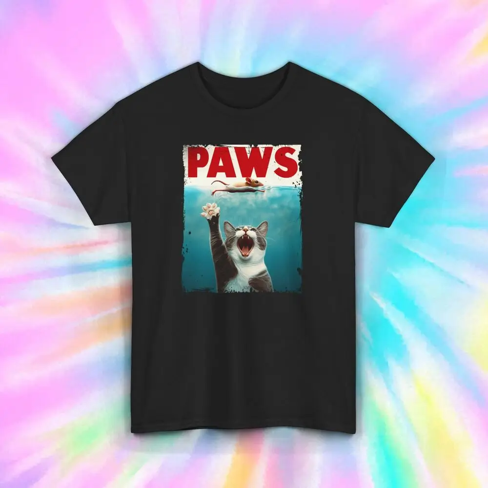 Paws T-Shirt | Funny Cat Jaws Parody Graphic Tee | S-5XL