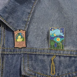 Cartoon Creative Metal Paint Badge Fun Monster Little Yellow Duck Starry Sky Oil Painting Art Brooch