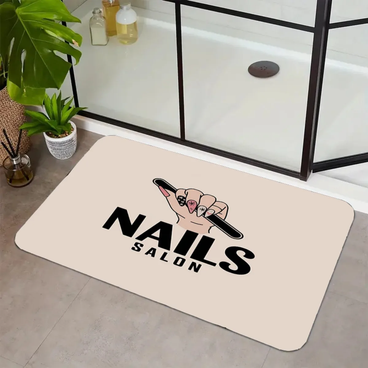 Nails Salon Design Non-Slip Absorbent Flannel Mat - Soft, Washable, Colorfast, Rectangular Bath Mat for Living Room, Bedroom
