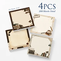 4pcs Vintage Library Sticky Notes Set, Book Coffee Writing Theme Self Stick Memo Pads, 200 Sheets Total, Aesthetic Study Notepad