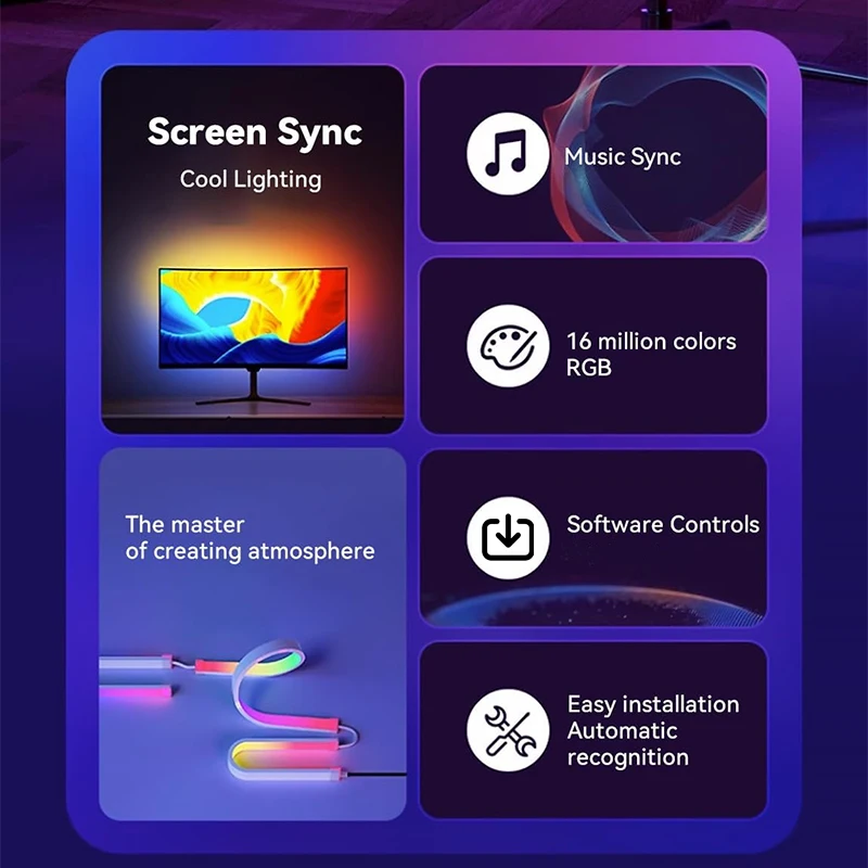 Synchronizacja ekranu komputera Listwa świetlna Monitor Ambilight Oświetlenie LED Oświetlenie otoczenia Podświetlenie komputera Pickup Light Pokój gier