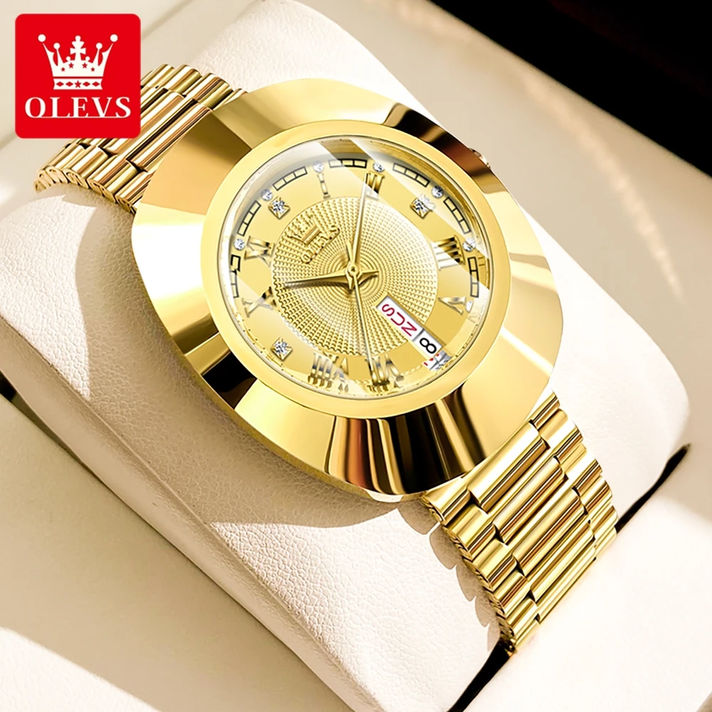 OLEVS 7008 Luxury Quartz Watch for Women Large Dial Tungsten Steel Strap Top Brand Original Golden Women\'s Decoration Wristwatch