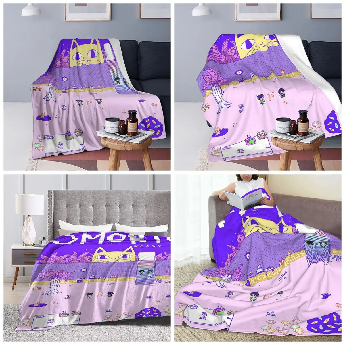 Omori Game Blanket Soft Warm Flannel Throw Blanket Bedding for Bed Travel Home Couch